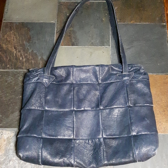 Navy blue leather tote bag - Picture 2 of 5